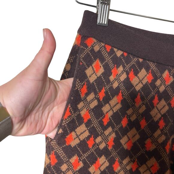 Lingua Franca Brown Orange Wool Cashmere Knit Jacquard Pants XS - Picture 6 of 9